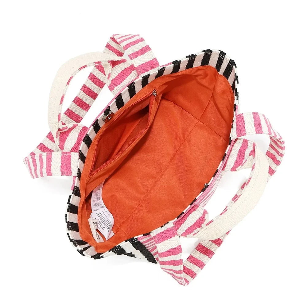 Lightweight Striped Canvas Tote Bag