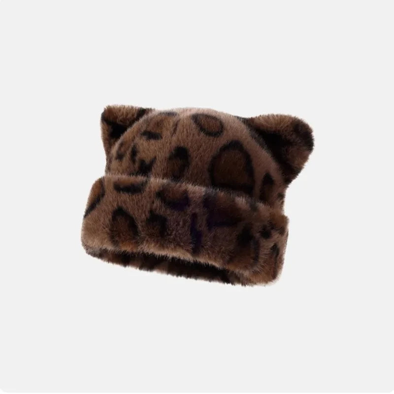 Leopard Print Plush Teddy Bear Hat