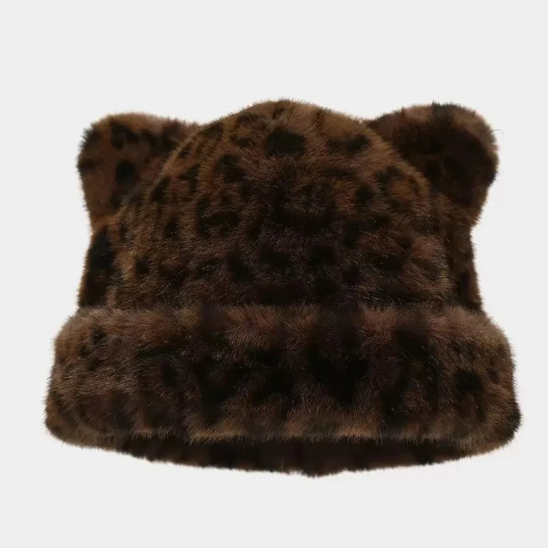 Leopard Print Plush Teddy Bear Hat